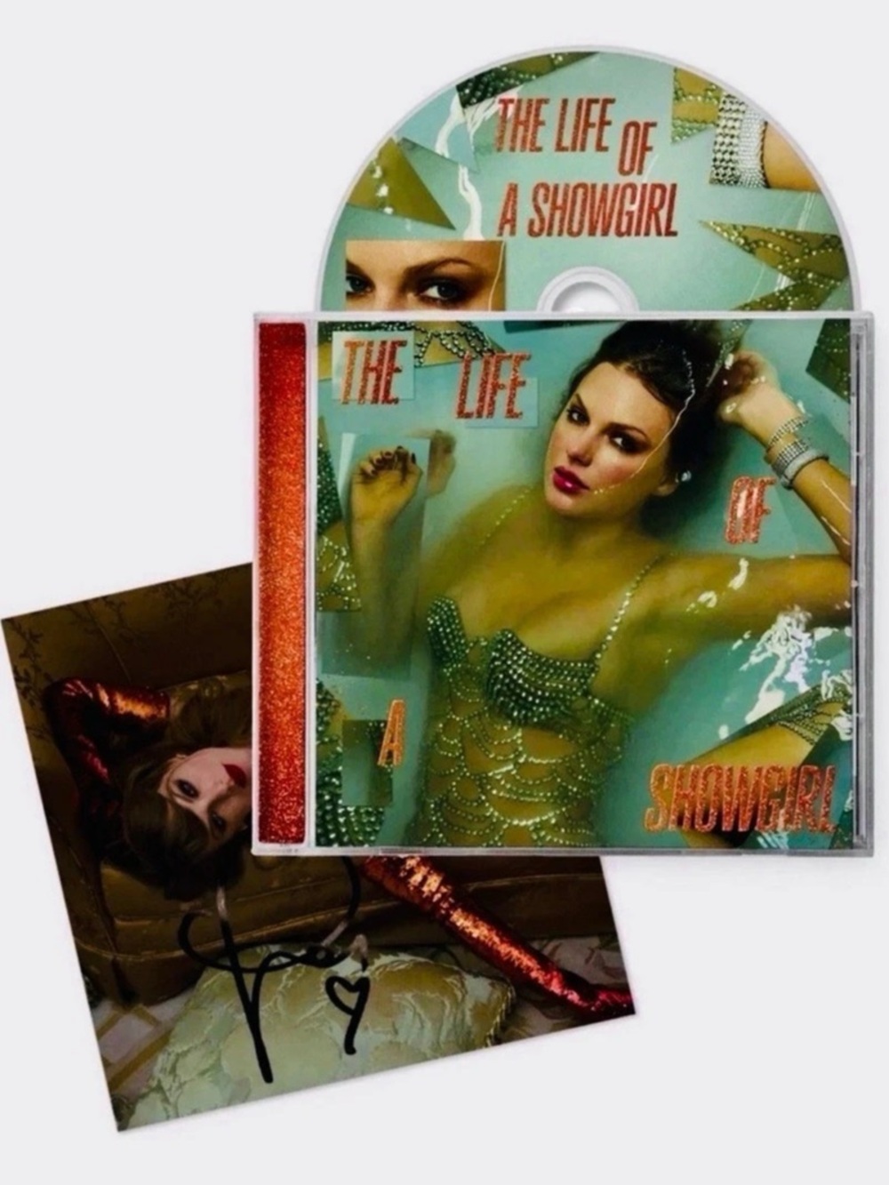 TAYLOR SWIFT The Life of a Showgirl Hand Signed Photo Card + CD #2 NEW & SEALED🧡